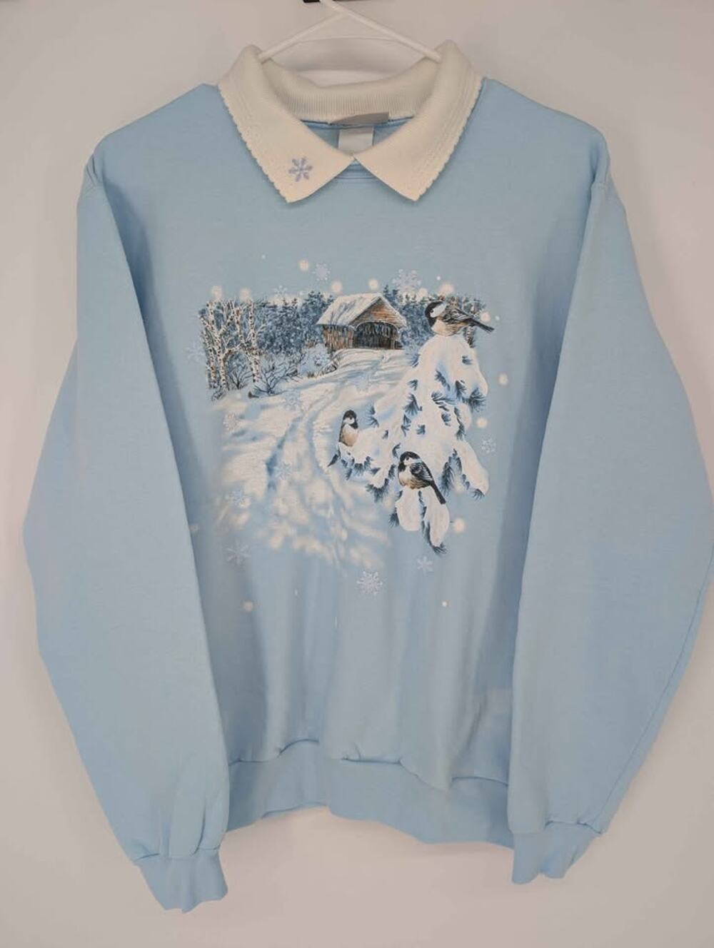 Vintage Day Breeze Women’s M Winter Chickadee Snow Sweatshirt Grandmacore Y2K